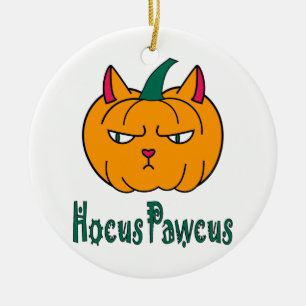 Hocus pawcus Halloween pumpkin ginger cat magic Ceramic Ornament