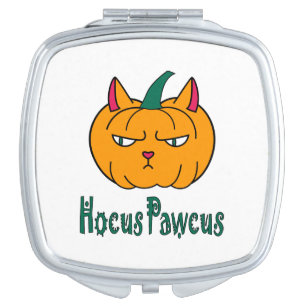 Hocus pawcus Halloween pumpkin ginger cat magic Compact Mirror