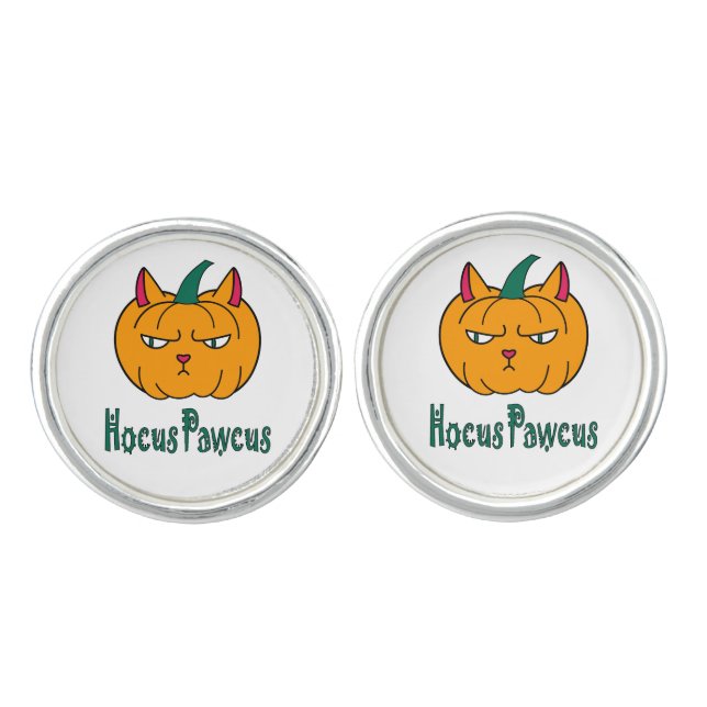 Hocus pawcus Halloween pumpkin ginger cat magic Cufflinks (Front)