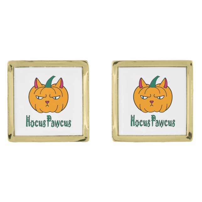 Hocus pawcus Halloween pumpkin ginger cat magic Cufflinks (Front)