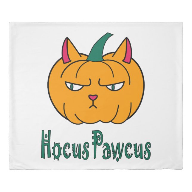 Hocus pawcus Halloween pumpkin ginger cat magic Duvet Cover (Front)