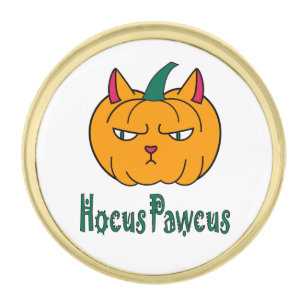 Hocus pawcus Halloween pumpkin ginger cat magic Gold Finish Lapel Pin