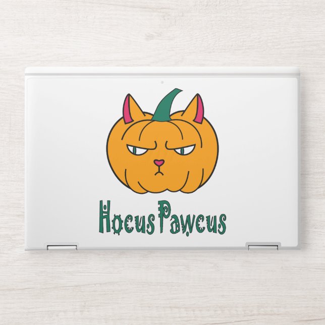 Hocus pawcus Halloween pumpkin ginger cat magic HP Laptop Skin (Front)