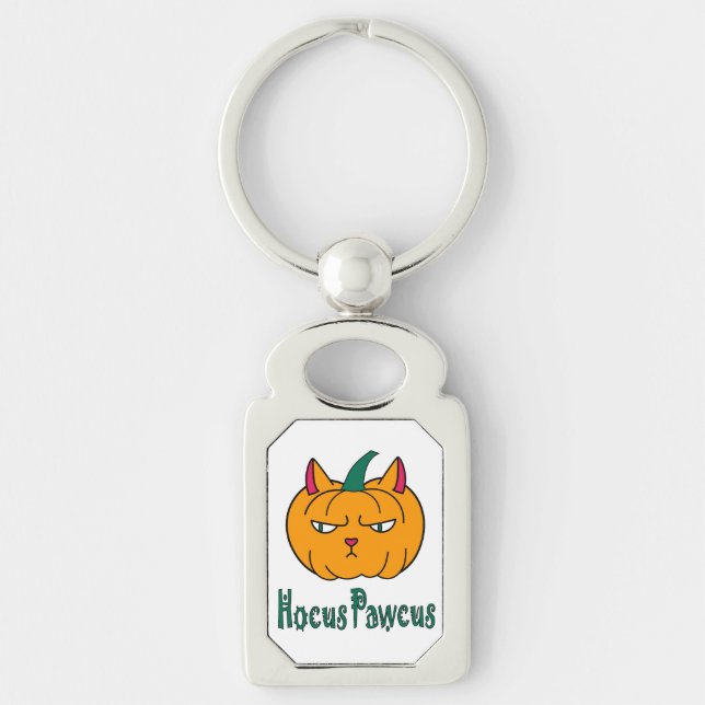 Hocus pawcus Halloween pumpkin ginger cat magic Keychain (Front)