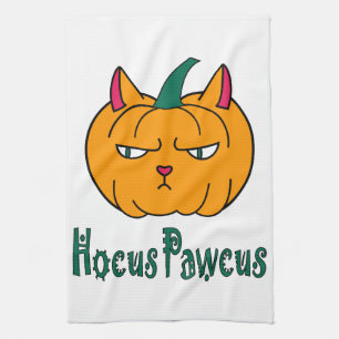 Hocus pawcus Halloween pumpkin ginger cat magic Kitchen Towel