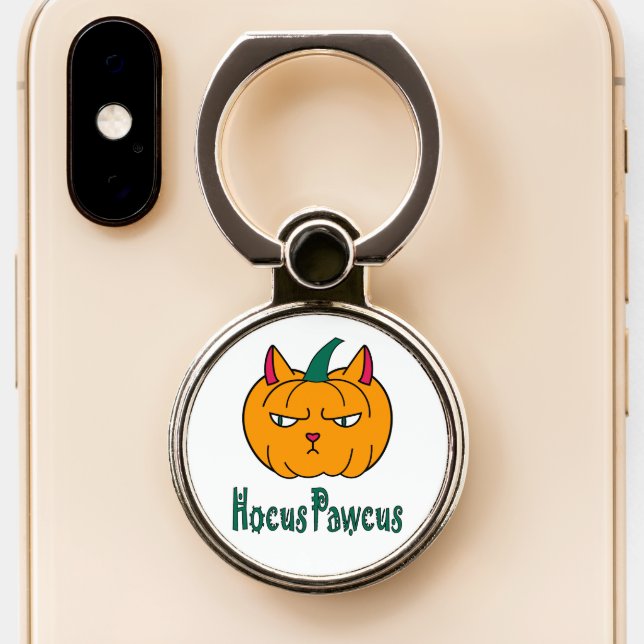 Hocus pawcus Halloween pumpkin ginger cat magic Phone Ring Stand (Close Up)
