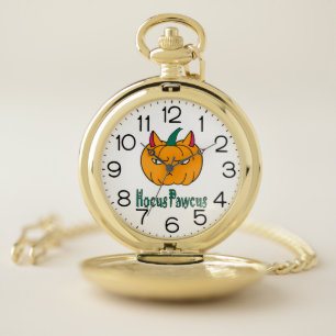 Hocus pawcus Halloween pumpkin ginger cat magic Pocket Watch