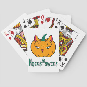Hocus pawcus Halloween pumpkin ginger cat magic Poker Cards