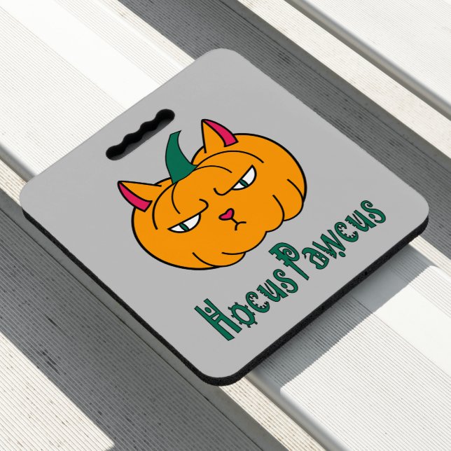 Hocus pawcus Halloween pumpkin ginger cat magic Seat Cushion (In Situ)