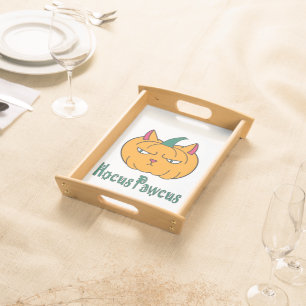 Hocus pawcus Halloween pumpkin ginger cat magic Serving Tray