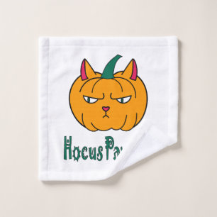 Hocus pawcus Halloween pumpkin ginger cat magic Wash Cloth