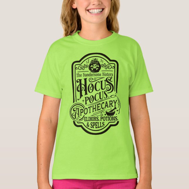 Hocus Pocus Apothecary Elixirs, Potions and Spells T-Shirt (Front)