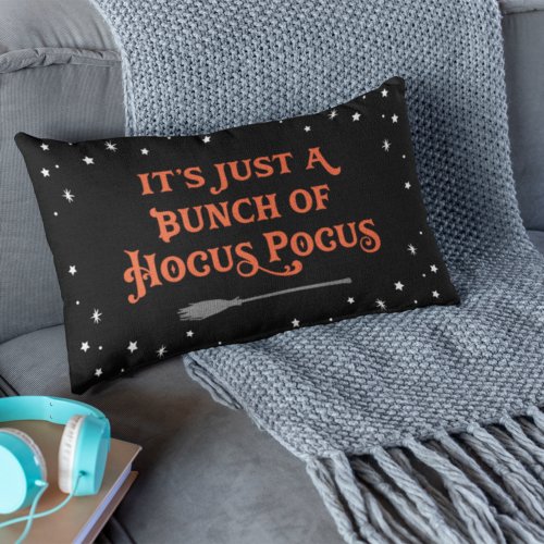 Hocus Pocus Black and Orange Halloween Quote Lumbar Pillow