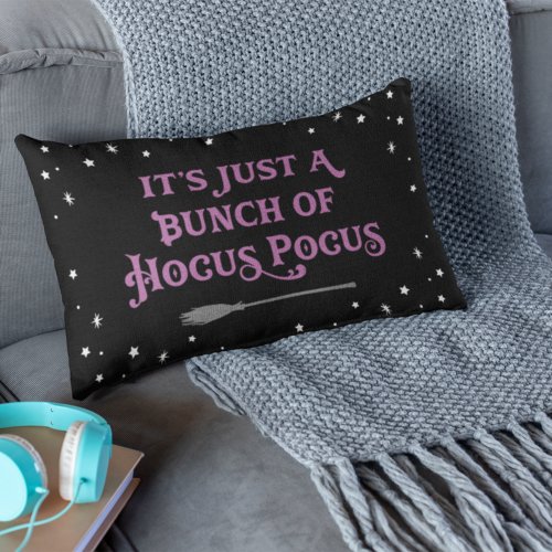 Hocus Pocus Black and Purple Halloween Quote Lumbar Pillow