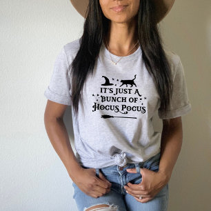 Hocus Pocus Black Cat Witch Gray Womens Halloween T-Shirt