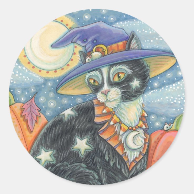 HOCUS POCUS BLACK CAT WITCH, HALLOWEEN STICKERS Rd | Zazzle