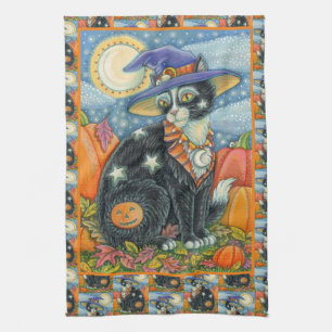HOCUS POCUS BLACK CAT WITCH & MOUSE HALLOWEEN KITCHEN TOWEL