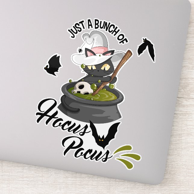 Hocus Pocus Cat Brewing Potion Cauldron Magic Sticker (Detail)