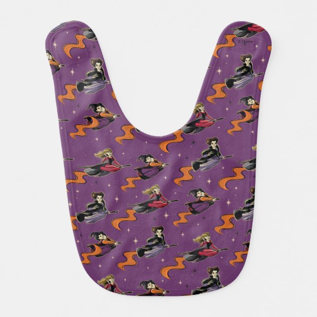 Hocus Pocus Flying Witches Pattern Baby Bib (Front)