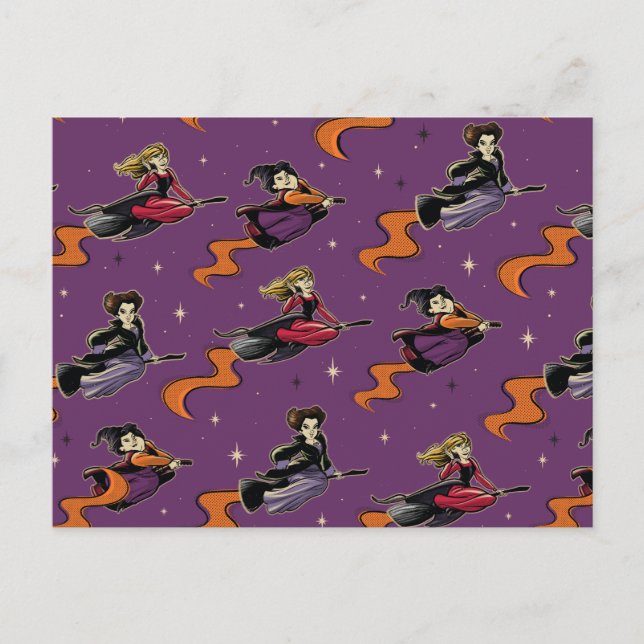 Hocus Pocus Flying Witches Pattern Postcard (Front)