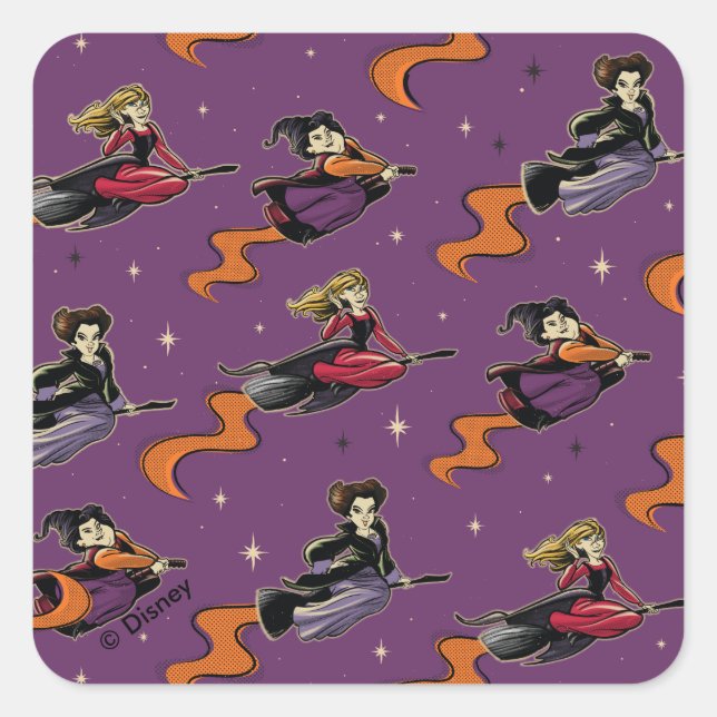 Hocus Pocus Flying Witches Pattern Square Sticker (Front)