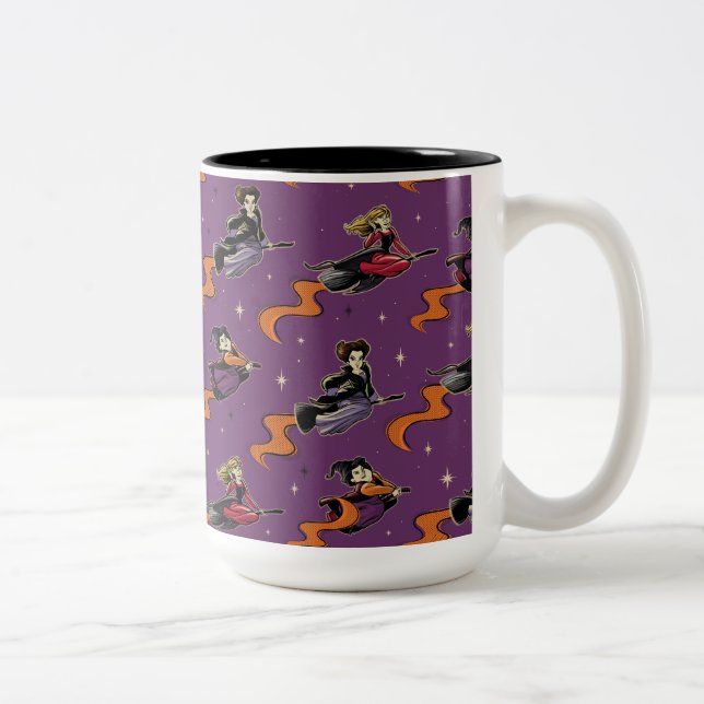 Hocus Pocus Flying Witches Pattern Two-Tone Coffee Mug (Right)