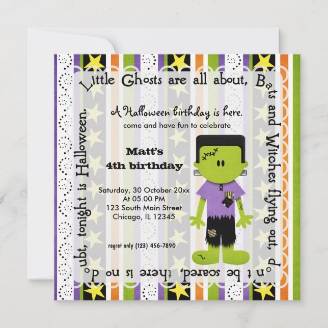 Hocus Pocus Frankenstein Birthday Invitation (Front)