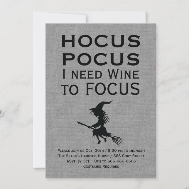 HOCUS POCUS Gray Halloween Party Invitation (Front)