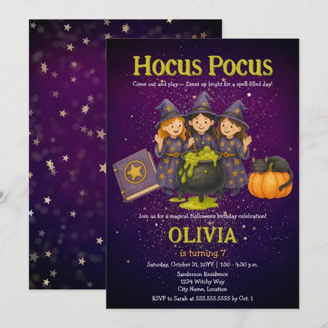 Hocus Pocus Halloween Birthday Party Invitation (Front/Back)