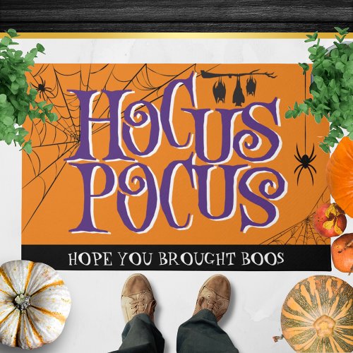 Hocus Pocus Halloween Typography Orange Purple Doormat