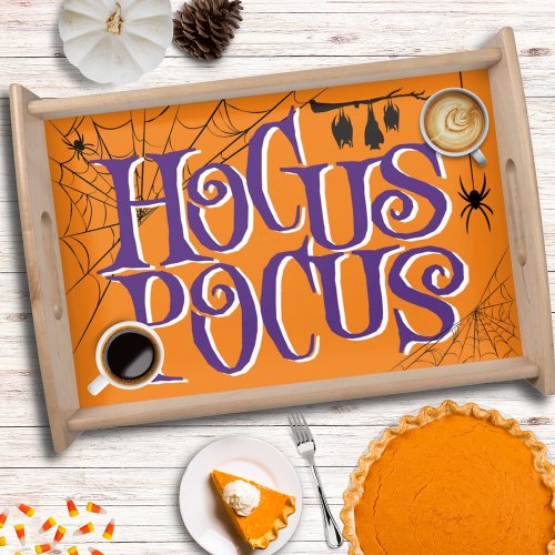 Hocus Pocus Halloween Typography Orange Purple Serving Tray