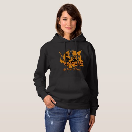 Hocus Pocus Halloween Witch Cat Jack O Lantern Fun Hoodie