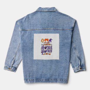 Hocus Pocus Halloween Witches Cauldron Broom Cat M Denim Jacket