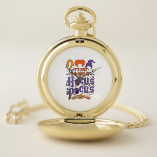 Hocus Pocus Halloween Witches Cauldron Broom Cat M Pocket Watch