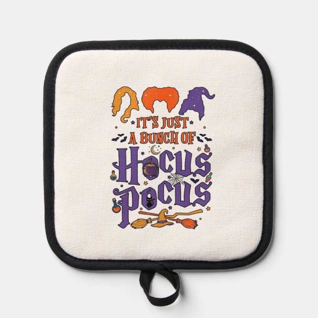Hocus Pocus Halloween Witches Cauldron Broom Cat M Pot Holder (Front)