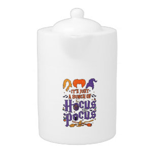 Hocus Pocus Halloween Witches Cauldron Broom Cat M Teapot