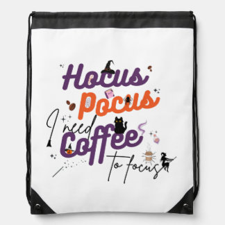 Hocus Pocus I Need Coffee to Focus Drawstring Bag