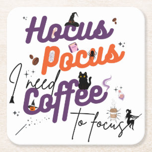 Hocus Pocus I Need Coffee to Focus Notebook Square Paper Coaster