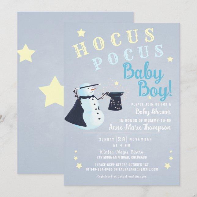Hocus Pocus Magic Snowman Winter Boy Baby Shower Invitation (Front/Back)