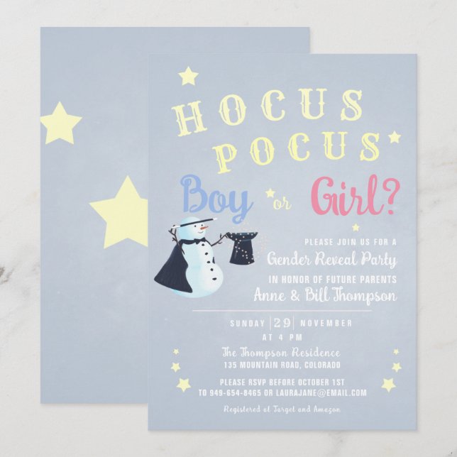 Hocus Pocus Magic Snowman Winter Gender Reveal Invitation (Front/Back)