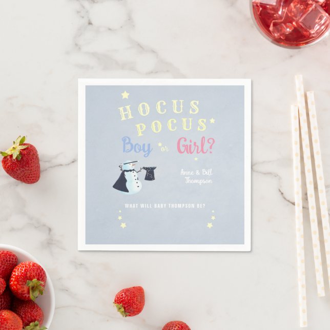 Hocus Pocus Magic Snowman Winter Gender Reveal Napkins (Insitu)
