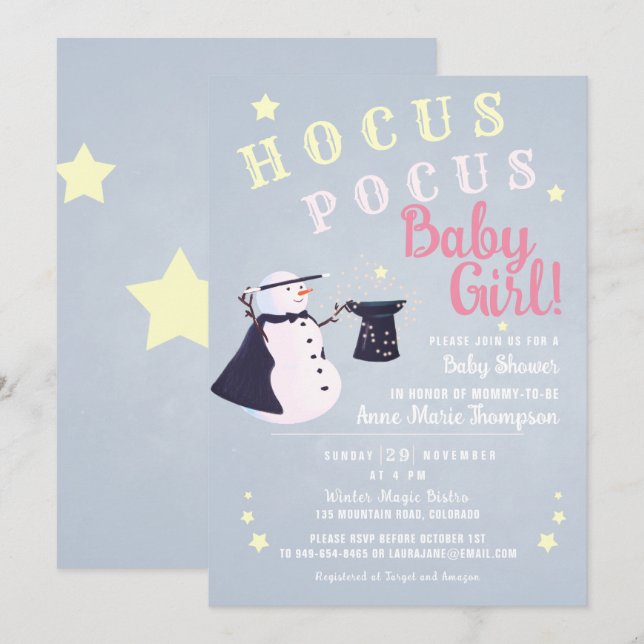 Hocus Pocus Magic Snowman Winter Girl Baby Shower Invitation (Front/Back)