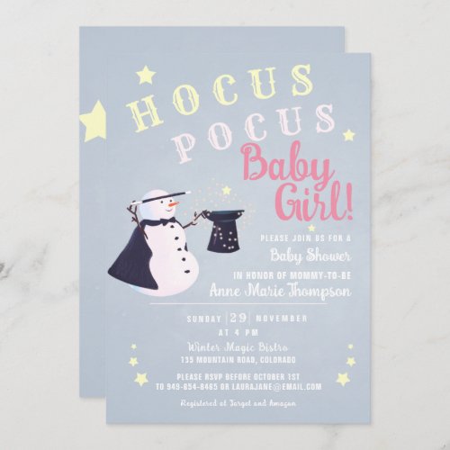 Hocus Pocus Magic Snowman Winter Girl Baby Shower Invitation