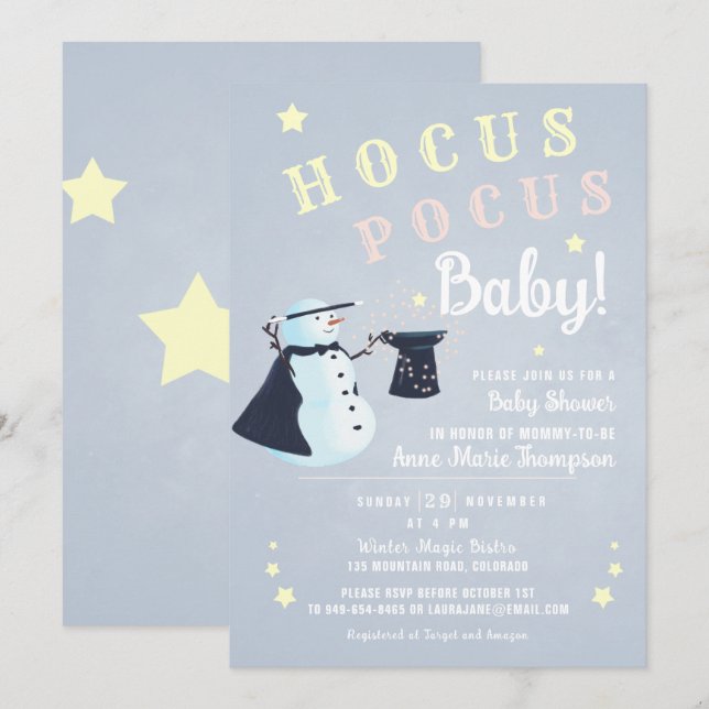 Hocus Pocus Magical Snowman Winter Baby Shower Invitation (Front/Back)