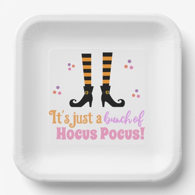 Hocus Pocus Modern Halloween Orange Purple Quote Paper Plates (Front)