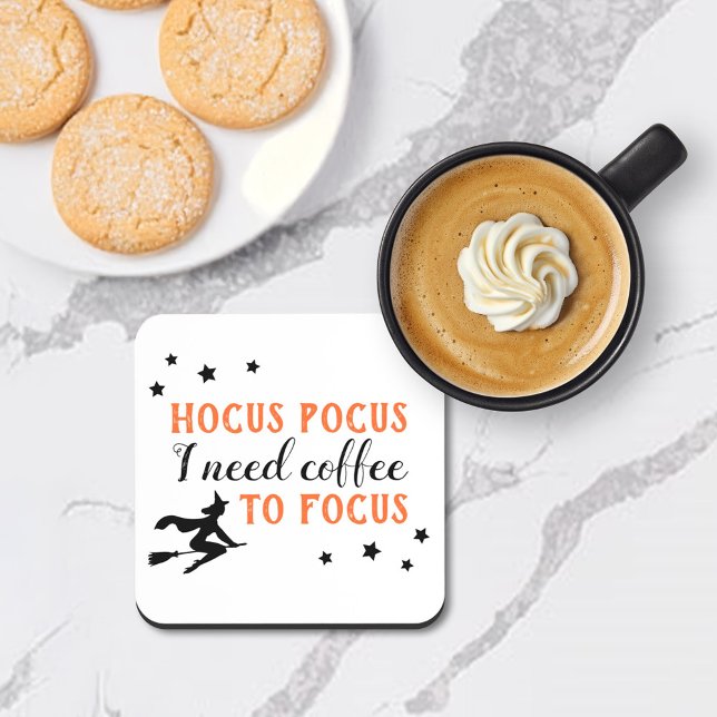 Hocus Pocus Modern Orange and Black Halloween Beverage Coaster (Creator Uploaded)