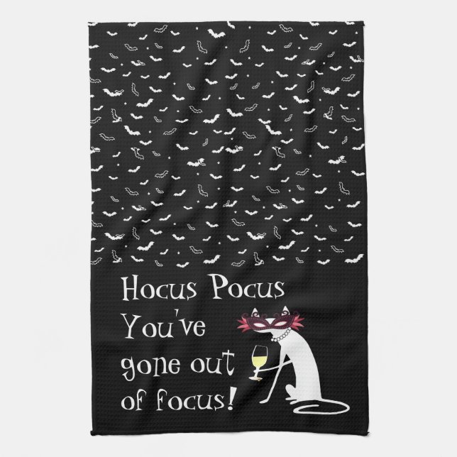 Hocus Pocus Out of Focus Halloween Wine Quote Kitchen Towel (Vertical)