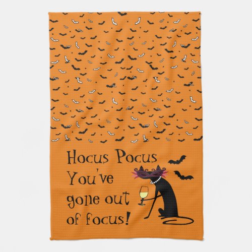 Hocus Pocus Out of Focus Halloween Wine Quote Kitchen Towel