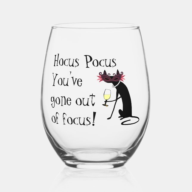 Hocus Pocus Out of Focus Halloween Wine Quote Stemless Wine Glass (Front)