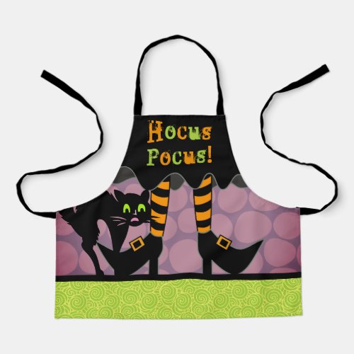 Hocus Pocus Quote Halloween Witch Legs Black Cat Apron